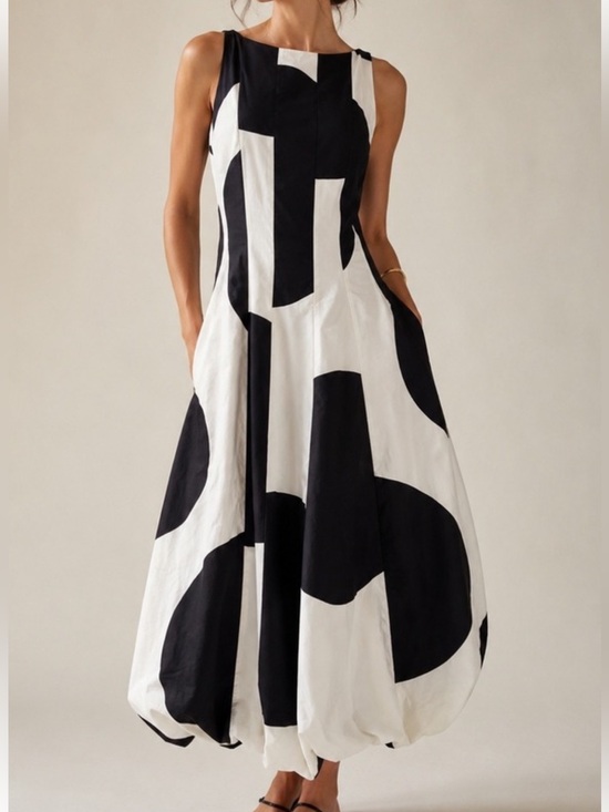 Zara Dresses & Skirts - Zara bubble hem abstract print long sleeveless dress cotton M
